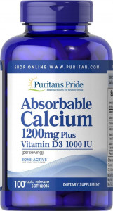 Кальций и витамин D3 Puritan's Pride Absorbable Calcium 1200 мг Vitamin D3 1000 IU Softgels 100 капсул