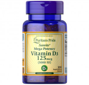 Витамин D3 Puritan's Pride Vitamin D3 5000 IU Softgels 100 капсул