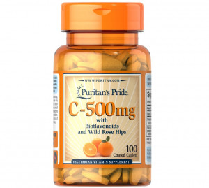 Витамин C + биофлавоноиды, шиповник Puritan's Pride Vitamin C-500 мг with Bioflavonoids Rose Hips 100 таблеток