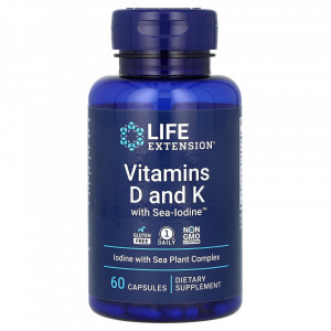 Витамины D3 и K с морским йодом Life Extension Vitamins D and K with Sea-Iodine 60 капсул