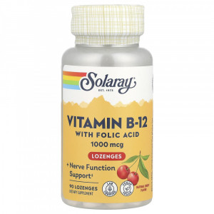 Витамин B12 с фолиевой кислотой Solaray Vitamin B-12 1000 мкг Lozenges 90 пастилок