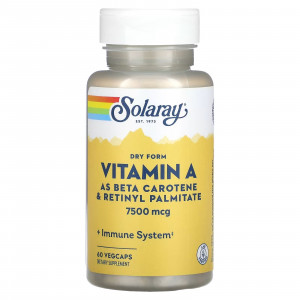 Витамин А Solaray Dry Form Vitamin A 7600 мкг 60 капсул