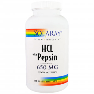 Solaray HCL with Pepsin 650 мг (250 капс.)