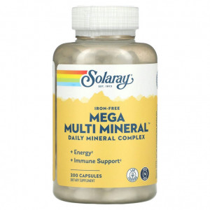 Минеральный комплекс без железа Solaray Mega Multi Mineral Iron-Free 200 капсул