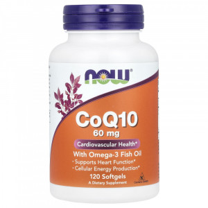 Коэнзим Q10 + рыбий жир Now Foods CoQ10 60 мг with Omega-3 Fish Oil Softgels 120 капсул