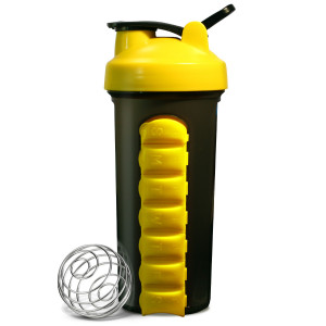 Be First Шейкер с таблетницей и шариком черно-желтый 800 мл