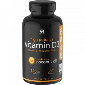 Sports Research Vitamin D3 with Coconut Oil 5000 IU Softgels 360 капсул
