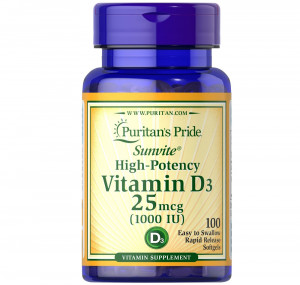 Витамин D3 Puritan's Pride Vitamin D3 1000 IU Softgels 100 капсул
