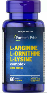 Аргинин, орнитин и лизин Puritan’s Pride L-Arginine L-Ornithine L-Lysine 60 таблеток