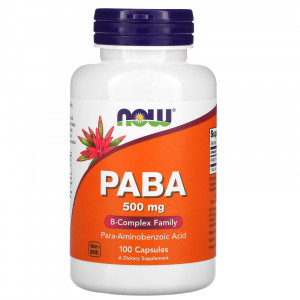 Парааминобензойная кислота (витамин B10) Now Foods PABA 500 мг 100 капсул