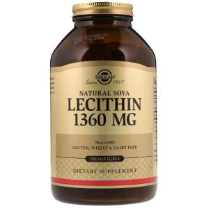 Соевый лецитин Solgar Natural Soya Lecithin 1360 мг Softgels 250 капсул