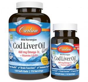 Жир из печени трески Carlson Labs Cod Liver Oil Gems 150 + 30 Softgels 180 капсул