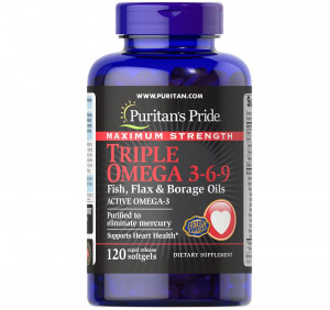 Омега 3-6-9 Puritan's Pride Triple Omega 3-6-9 Fish, Flax, Borage Oils Softgels 120 капсул