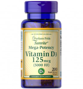 Витамин D3 Puritan's Pride Vitamin D3 5000 IU Softgels 200 капсул