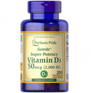 Витамин D3 Puritan's Pride Vitamin D3 2000 IU Softgels 200 капсул