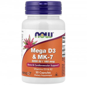 Витамины D3 и K2 Now Foods Mega D-3 MK-7 30 капсул