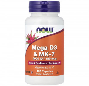 Витамины D3 и K2 Now Foods Mega D-3 MK-7 120 капсул