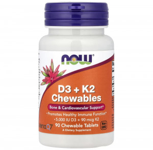 Now Foods D3 + K2 Chewable 90 таблеток