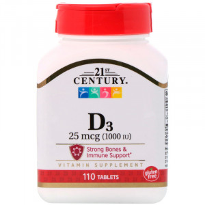 Витамин D3 21st Century Vitamin D3 25 мкг 1000 IU 110 таблеток