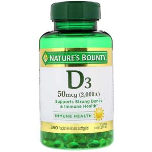 Витамин D3 Nature's Bounty Vitamin D-3 50 mcg 2000 IU Softgels 350 капсул