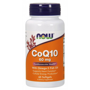 Коэнзим Q10 + рыбий жир Now Foods CoQ10 60 мг with Omega 3 Fish Oil Softgels 60 капсул