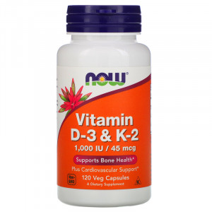 Витамины D3 и K2 Now Foods Vitamin D-3 1000 IU Vitamin K-2 45 mcg 120 капсул